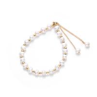 Cultured Freshwater Pearl Brass Bracelet, with Brass, 14K gold plated, fashion jewelry & natural & for woman, two different colored, 6mm cm [