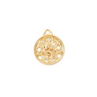 Brass Flower Pendants, Flat Round, gold color plated, DIY & with flower pattern & hollow 
