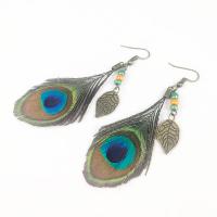 Fashion Feather Earring , Zinc Alloy, with Seedbead & Feather, fashion jewelry & for woman 