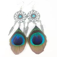 Fashion Feather Earring , Zinc Alloy, with Feather, silver color plated, fashion jewelry & Bohemian style & for woman 