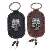 Leather Key Chains, Cowhide, with Wood & Iron & Zinc Alloy, handmade, fashion jewelry & Unisex 