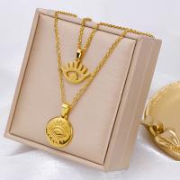 Evil Eye Jewelry Necklace, 304 Stainless Steel, with 1.97inch extender chain, 18K gold plated, Double Layer & fashion jewelry & Unisex, golden Approx 16.54 Inch, Approx 18.9 Inch 