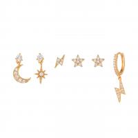 Cubic Zirconia Micro Pave Brass Earring, 18K gold plated, 6 pieces & micro pave cubic zirconia & for woman, 3-26mm [