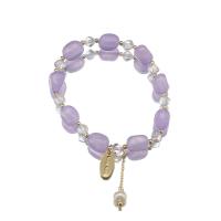 Cultured Freshwater Pearl Brass Bracelet, Amethyst, with Freshwater Pearl & Brass, 18K gold plated, fashion jewelry & for woman Approx 6.7-7 Inch 
