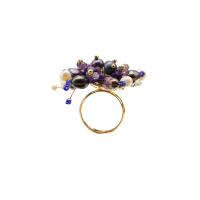Cultured Freshwater Pearl Finger Ring, with Brass, Flower, 18K gold plated, folk style & for woman, 40mm 