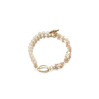 Cultured Freshwater Pearl Brass Bracelet, with Amethyst & Brass, 18K gold plated, fashion jewelry & for woman Approx 7.5 Inch [