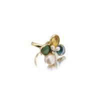 Cultured Freshwater Pearl Finger Ring, with Quartz & Brass, Flower, 18K gold plated, fashion jewelry & micro pave cubic zirconia & for woman, 40mm 