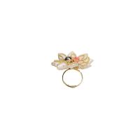 Cultured Freshwater Pearl Finger Ring, with coral & Black Agate & Brass, Flower, 18K gold plated, fashion jewelry & for woman, 30mm 