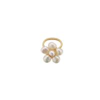 Cultured Freshwater Pearl Finger Ring, with Brass, Flower, 18K gold plated, fashion jewelry & for woman, 30mm 