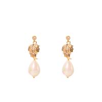 South Sea Shell Drop Earrings, Shell Pearl, with Brass, Leaf, 18K gold plated, fashion jewelry & micro pave cubic zirconia & for woman, 45mm 