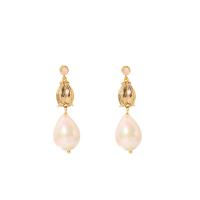 South Sea Shell Drop Earrings, Shell Pearl, with Brass, Tulip, 18K gold plated, fashion jewelry & micro pave cubic zirconia & for woman, 45mm 