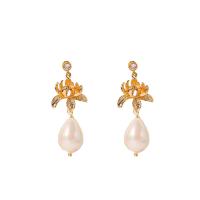 South Sea Shell Drop Earrings, Shell Pearl, with Brass, Lotus, 18K gold plated, fashion jewelry & micro pave cubic zirconia & for woman, 45mm 