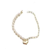 Cultured Freshwater Pearl Brass Bracelet, with Brass, Heart, 18K gold plated, fashion jewelry & for woman Approx 8.3 Inch 