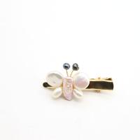 Hair Slide, Freshwater Pearl, with Brass, Butterfly, 18K gold plated, fashion jewelry & for woman, 45mm 