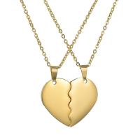 Couple Stainless Steel Necklace, 304 Stainless Steel, Heart, Vacuum Plating, 2 pieces & oval chain & for couple Approx 19.7 Inch [