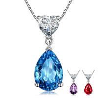 Cubic Zirconia Brass Pendants, with Cubic Zirconia, Teardrop, platinum plated, fashion jewelry & DIY & for woman & faceted 