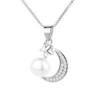 Cubic Zirconia Micro Pave Brass Pendant, with Plastic Pearl, Moon and Star, platinum plated, fashion jewelry & micro pave cubic zirconia & for woman, white 