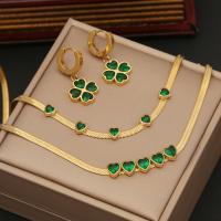 Fashion Stainless Steel Jewelry Sets, 304 Stainless Steel, with Emerald, with 1.97inch extender chain, plated, fashion jewelry & for woman, golden Approx 15.75 Inch, Approx 7.09 Inch [