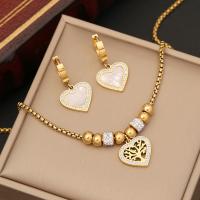 Rhinestone stainless steel Jewelry Set, 304 Stainless Steel, with 1.97inch extender chain, Heart, plated & for woman & with rhinestone, golden Approx 15.75 Inch, Approx 7.09 Inch [