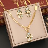 Enamel Stainless Steel Jewelry Sets, 304 Stainless Steel, with 1.97inch extender chain, plated & for woman, golden Approx 15.75 Inch 