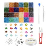 Mixed Glass Seed Beads, with Plastic Box, Flat Round, DIY, mixed colors 