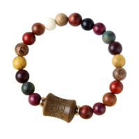 Деревянные браслеты, Сандал, с Латунь, Народный стиль & Мужская, Случайный цвет, 8mm, длина:Приблизительно 5.5-6.3 дюймовый, продается PC