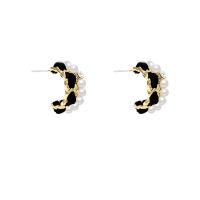 Plastic Pearl Zinc Alloy Earring, with Plush & Plastic Pearl, gold color plated, fashion jewelry & for woman, black 