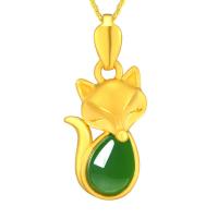 Gemstone Brass Pendants, with Chalcedony, Fox, sang gold plated, fashion jewelry & for woman, green 