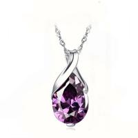 Cubic Zirconia Brass Pendants, with Cubic Zirconia, Teardrop, platinum plated, fashion jewelry & for woman & faceted, purple 