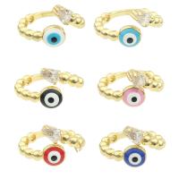 Evil Eye Jewelry Finger Ring, Brass, gold color plated, fashion jewelry & for woman & with rhinestone 