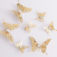 Bridal Hair Clip, Zinc Alloy, with Plastic Pearl, Butterfly  & for woman & with rhinestone, golden, 78*60mm,45*40mm [