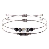 Wax Cord Couple Bracelet, with Gemstone, handmade, 2 pieces & adjustable, Adjustable size,max.30cm 