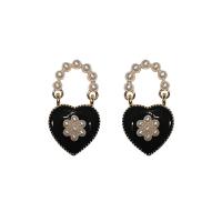 Plastic Pearl Zinc Alloy Earring, with Zinc Alloy, Heart, gold color plated, Korean style & for woman & enamel 