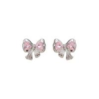 Cubic Zircon (CZ) Stud Earring, Zinc Alloy, Bowknot, silver color plated, Korean style & micro pave cubic zirconia & for woman 