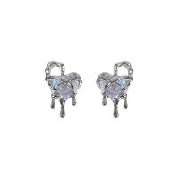 Gemstone Stud Earring, Zinc Alloy, with Sea Opal, Heart, silver color plated, Korean style & for woman 