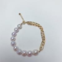 Cultured Freshwater Pearl Brass Bracelet, with Brass, with 1.18inch extender chain, fashion jewelry & for woman, white, 9-11mm Approx 7.09 Inch 