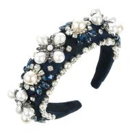 Hair Bands, Cloth, with Plastic Pearl, fashion jewelry & with rhinestone, blue 
