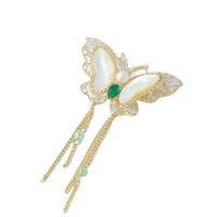 Shell Brooch, Brass, with Shell Pearl & Shell, Butterfly, Vacuum Ion Plating, micro pave cubic zirconia & for woman, gold 