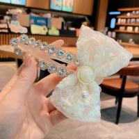 Alligator Hair Clip, PVC Plastic, with Cloth & Plastic Pearl, fashion jewelry & for woman & with rhinestone [