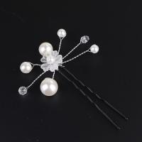 Hair Stick, Zinc Alloy, with Crystal & Plastic Pearl, fashion jewelry & for woman, white [
