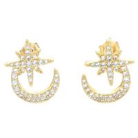 Cubic Zirconia Micro Pave Brass Earring, Moon and Star, plated, micro pave cubic zirconia & for woman [