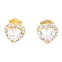 Cubic Zirconia Micro Pave Brass Earring, Heart, plated, micro pave cubic zirconia & for woman [