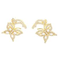 Cubic Zirconia Micro Pave Brass Earring, Butterfly, plated, micro pave cubic zirconia & for woman [