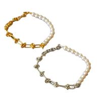 Cultured Freshwater Pearl Brass Bracelet, with Freshwater Pearl, with 3cm extender chain, plated, patchwork & for woman Approx 17 cm [