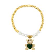 Cubic Zirconia Micro Pave Brass Bracelet, with Plastic Pearl, Bear, Vacuum Ion Plating, fashion jewelry & micro pave cubic zirconia cm 