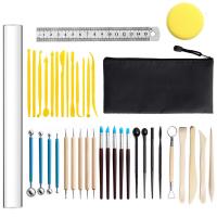 Plastic Pottery Tools, with Wood & Zinc Alloy & Acrylic, durable [