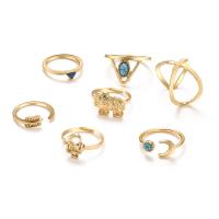 Zinc Alloy Ring Set, with turquoise, gold color plated, 7 pieces & fashion jewelry & for woman, golden 