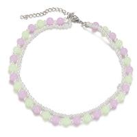 Plastic Pearl Necklace, with Resin, silver color plated, Double Layer & fashion jewelry & for woman, multi-colored .5 cm 