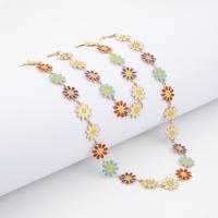 Enamel Stainless Steel Jewelry Sets, 304 Stainless Steel, with 1.97inch extender chain, Daisy & for woman, golden Approx 17.72 Inch, Approx 7.09 Inch 