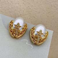 Plastic Pearl Zinc Alloy Earring, with Plastic Pearl, gold color plated, fashion jewelry & for woman, golden, 38mm 